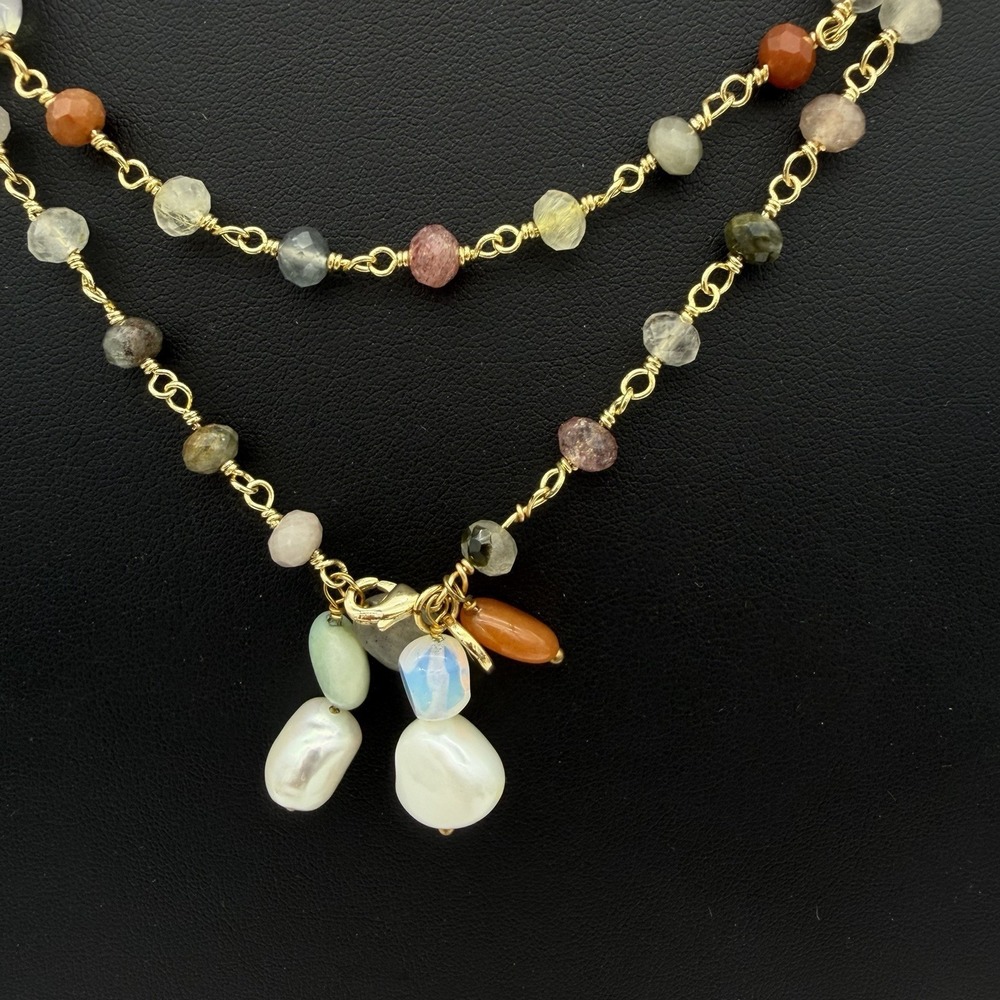 HSN Joya 925 Freshwater Pearl & Gemstone Necklace Flapper 62 Inches Layering‎ - Picture 2 of 15